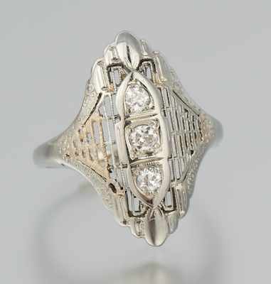 Appraisal: An Art Deco Style Three Diamond Ring k white gold