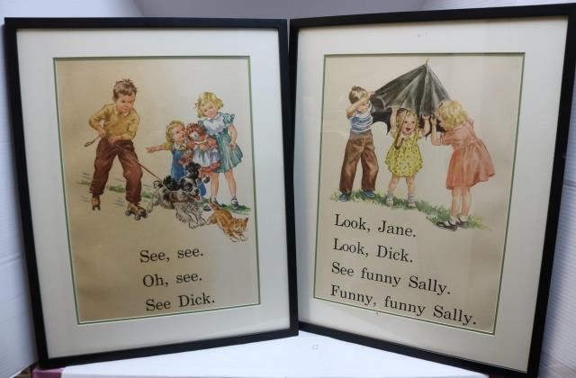 Appraisal: FRAMED COLORED PRINTS OF DICK AND JANE TAKENFROM THE LARGE