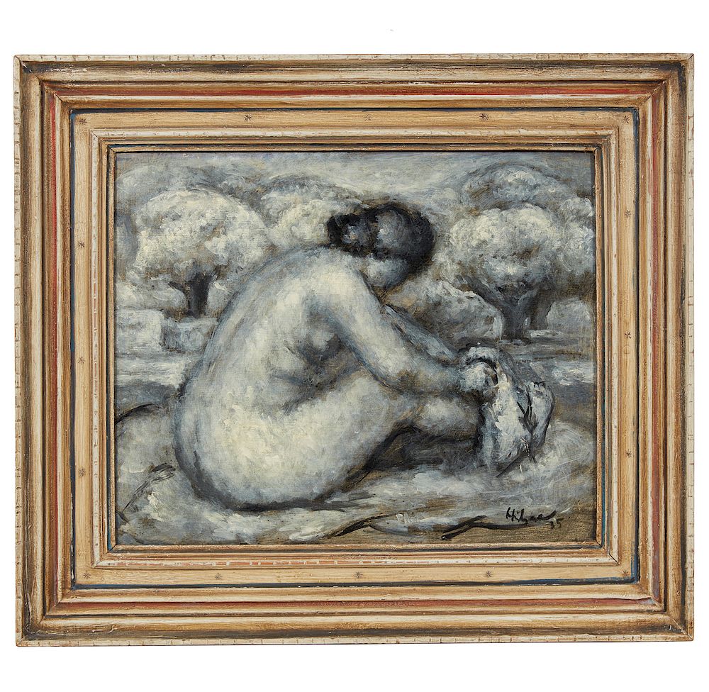 Appraisal: Figural Painting Framed oil on board painting of nude female