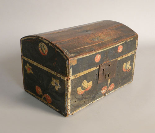 Appraisal: Dome lidded storage box th c with floral decoration on