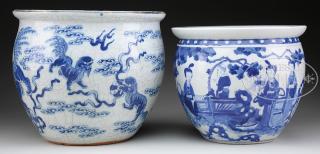 Appraisal: TWO BLUE AND WHITE PORCELAIN PLANTERS Early th century China