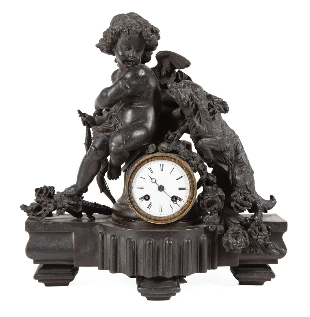 Appraisal: Antique French Patinated Metal Figural Mantel Clock late th c