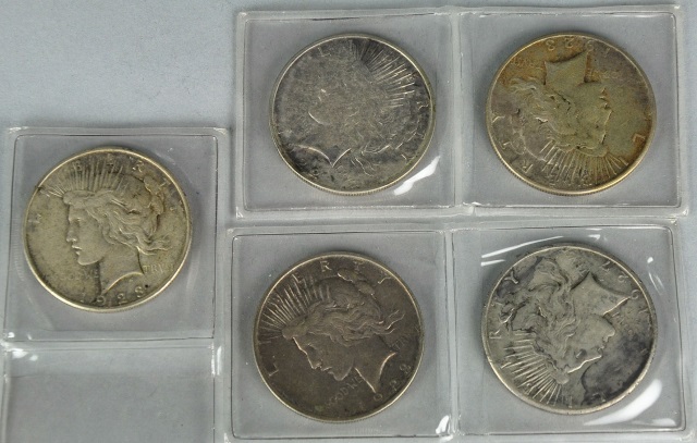 Appraisal: Five Circulated Peace DollarsDates include -D -S -D coins and