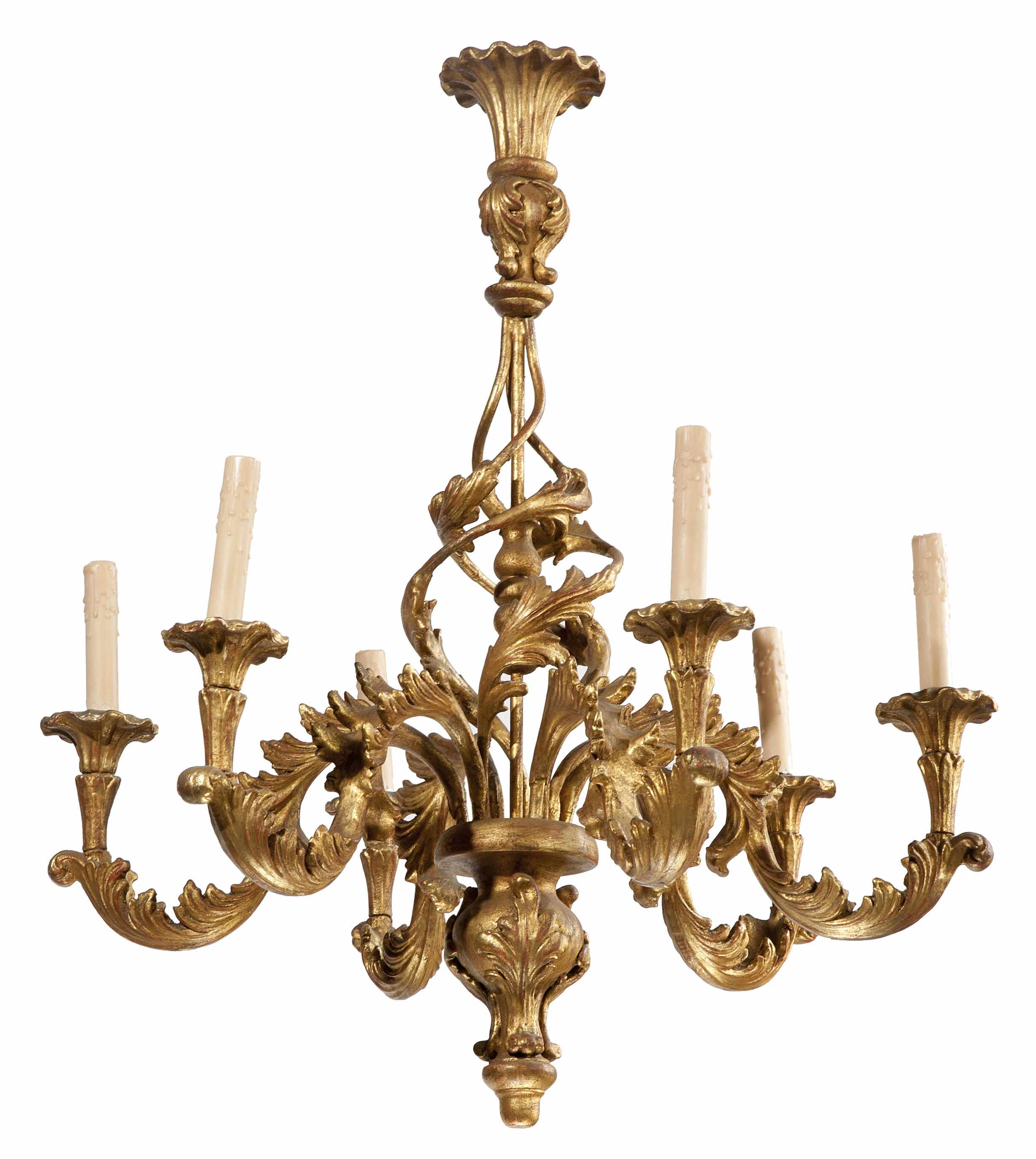 Appraisal: A Rococo style carved giltwood six light chandelier height in