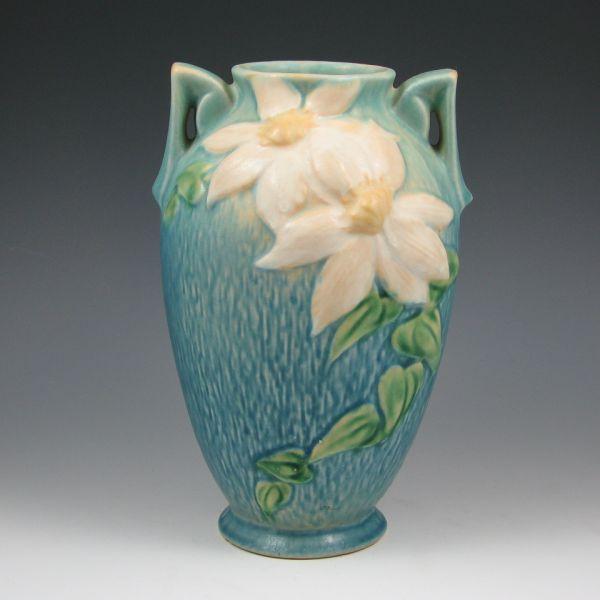 Appraisal: Roseville blue Clematis vase Marked Roseville USA - Shallow chip