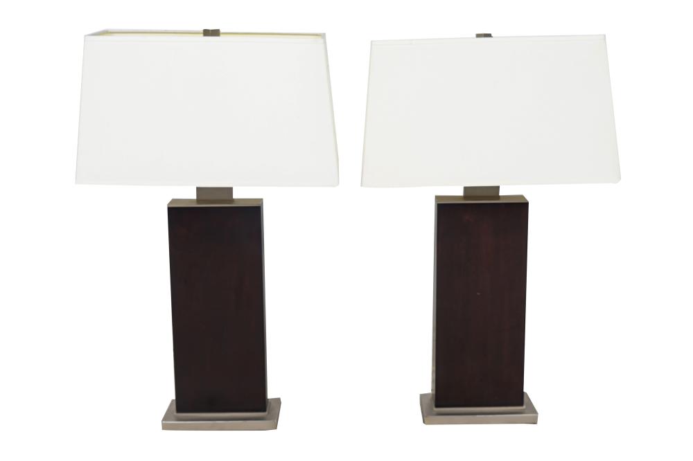 Appraisal: PAIR OF CONTEMPORARY TABLE LAMPSunsigned wood on metal bases with