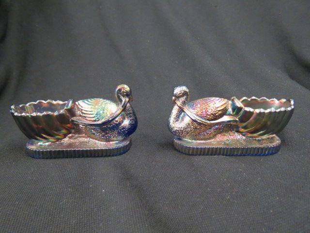 Appraisal: Pair of Carnival Glass Figural Salt Cellars swan boat cobalt