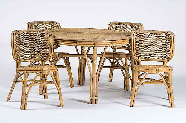 Appraisal: Bamboo Dining Set of Table and Four Chairs American ca