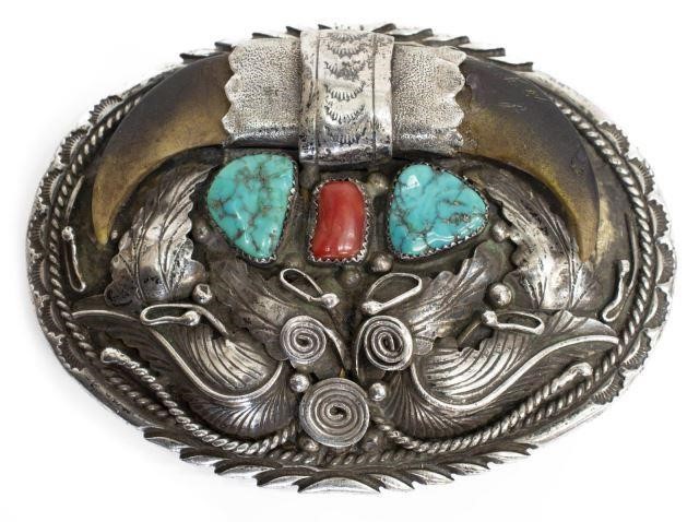 Appraisal: Native American sterling silver belt buckle likely Navajo with faux