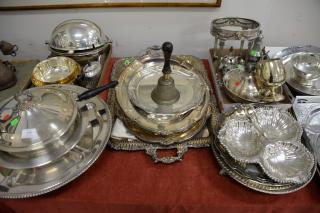 Appraisal: Large group of silverplate including flatware set large Victorian tray