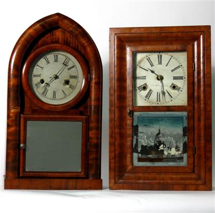 Appraisal: Two mahogany shelf clocks th century One an OGee miniature