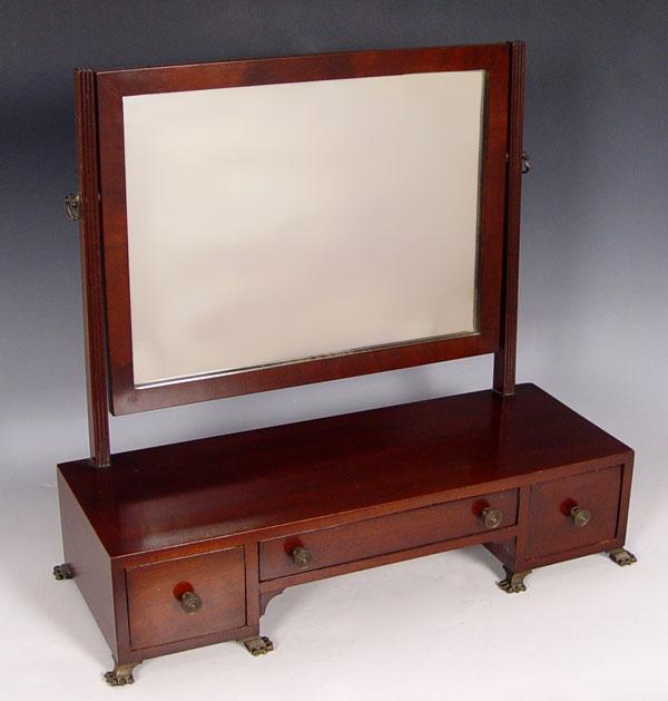 Appraisal: FINE MAHOGANY SHAVING MIRROR drawer under shaving mirror metal claw