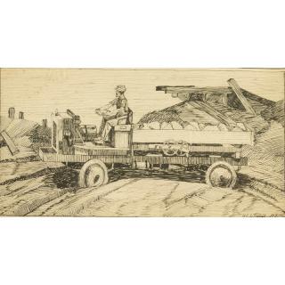 Appraisal: Drawing Framed drawing on cardstock of a rock hawling truck