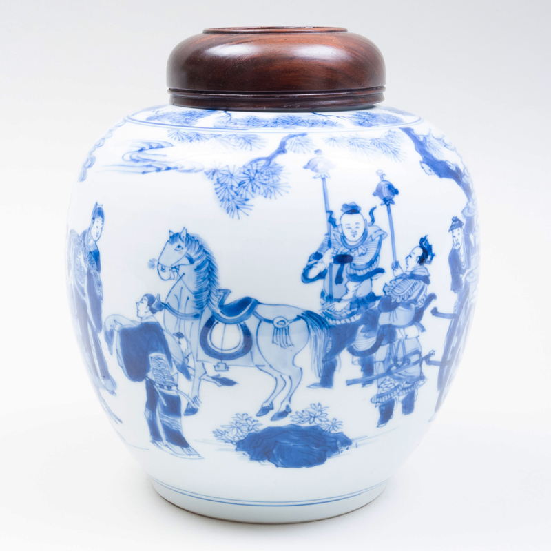 Appraisal: Chinese Blue and White Porcelain Ginger Jar Blue six character