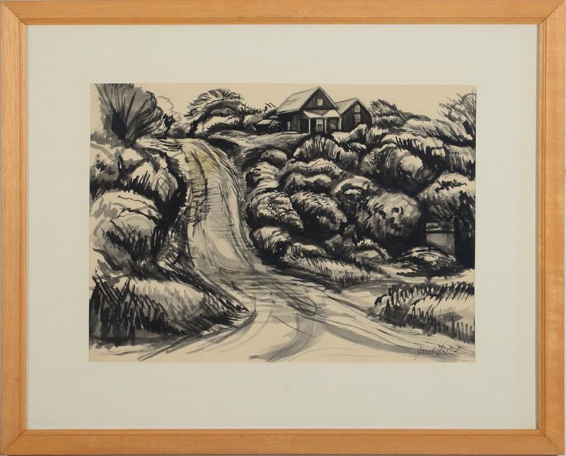 Appraisal: JARED FRENCH - LANDSCAPE Ink and wash on paper laid