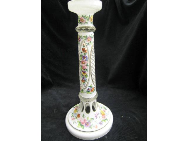 Appraisal: Enameled Cut Back Bohemian Art Glass Candlestick white cased to