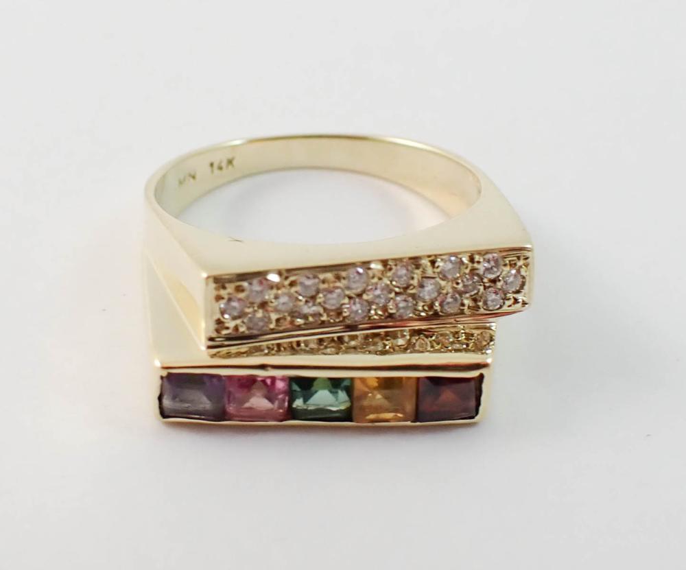 Appraisal: MULTI COLOR GEMSTONE AND FOURTEEN KARAT GOLD RING set with