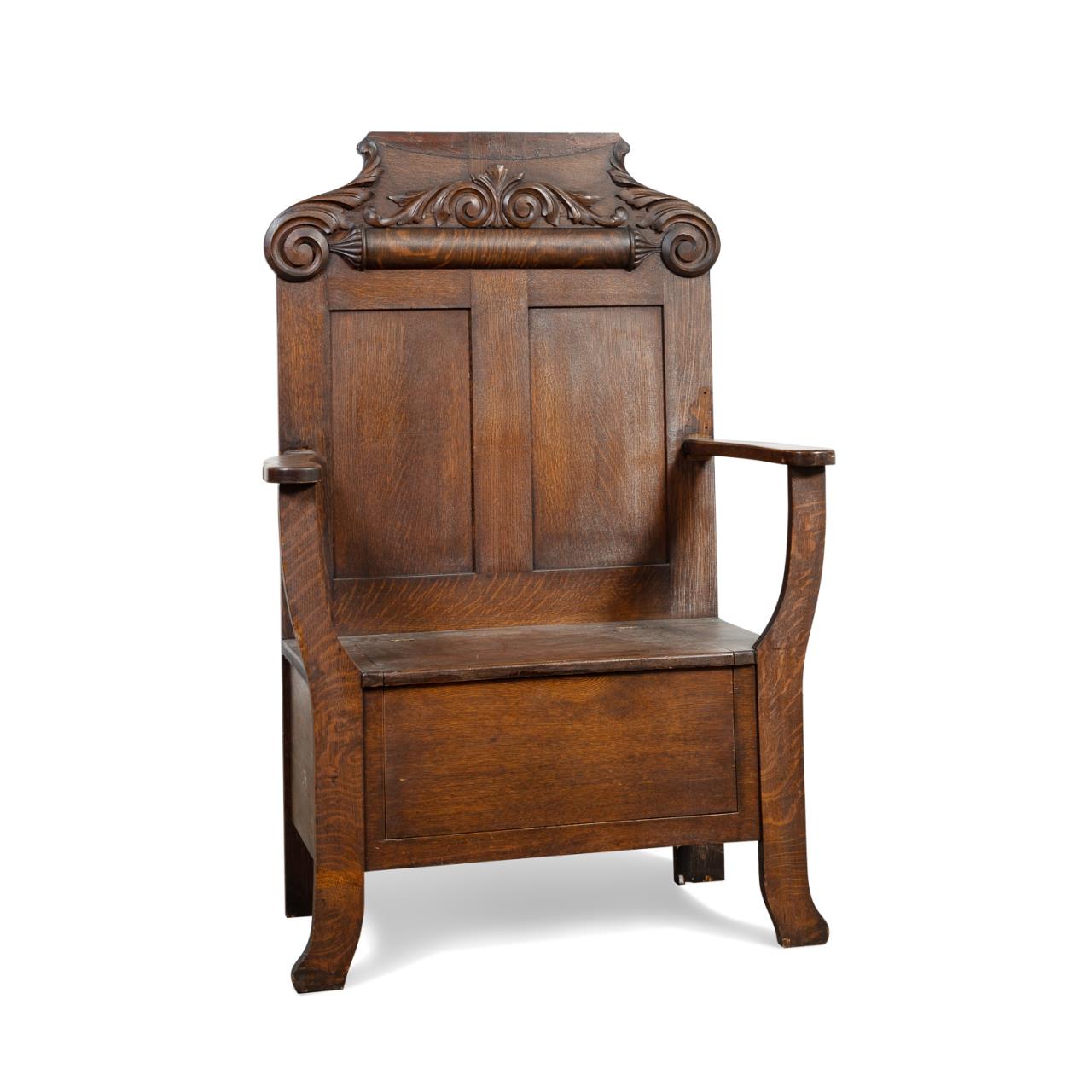 Appraisal: AMERICAN VICTORIAN TIGER OAK HALL CHAIR C American circa Victorian