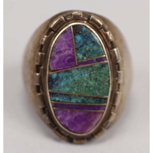 Appraisal: Vintage Navajo Native American Indian sterling silver amethyst turquoise inlay