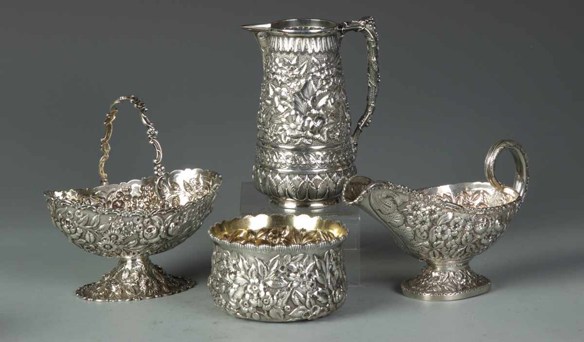 Appraisal: Sterling Repousse Pieces Handled Basket Sterling Repousse Pieces Handled Basket