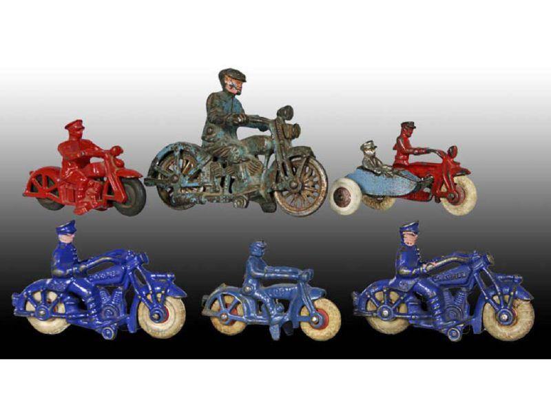 Appraisal: Lot of American Cast Iron Toy Motorcycle Toys Description Range