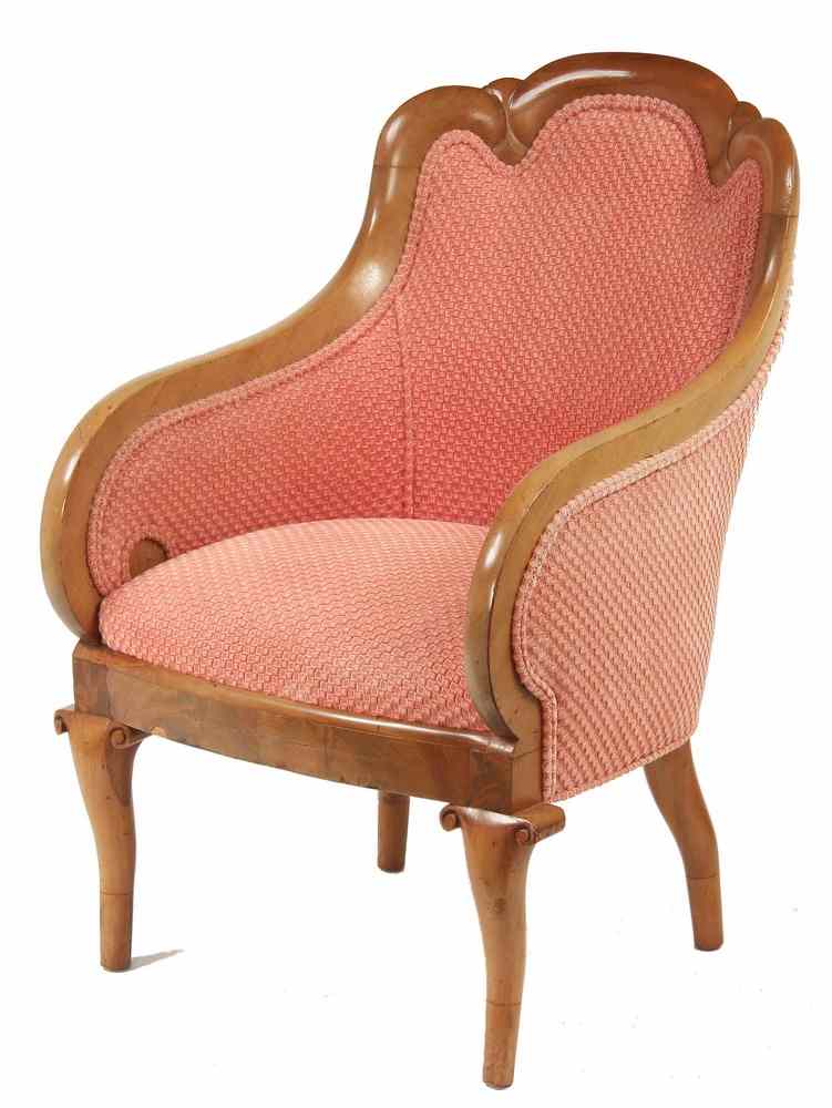 Appraisal: BIEDERMEIER ARMCHAIR - Fully Upholstered Biedermeier Barrel Chair with exposed