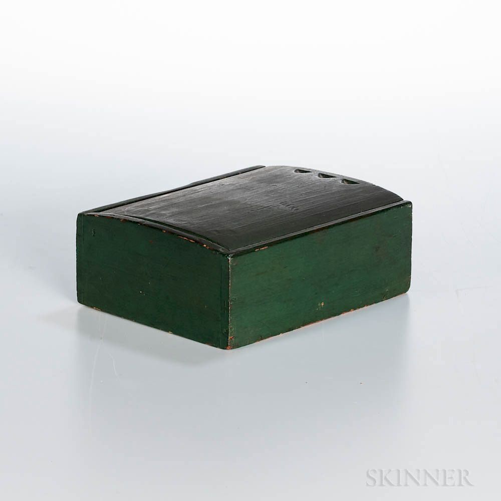 Appraisal: Shaker Green-painted Slide-lid Box Shaker Green-painted Slide-lid Box Mount Lebanon