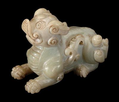 Appraisal: Chinese carved stone bixie pale green softstone with minor calcification