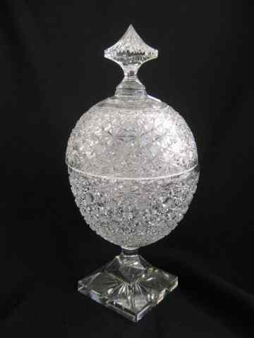 Appraisal: Cut Crystal Covered Jar superb Russian style pattern pedestal base