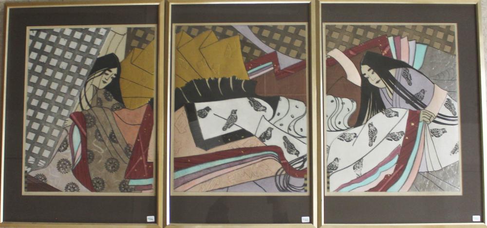 Appraisal: CHRISTINE TARPEY Oregon th century a triptych three mixed medias