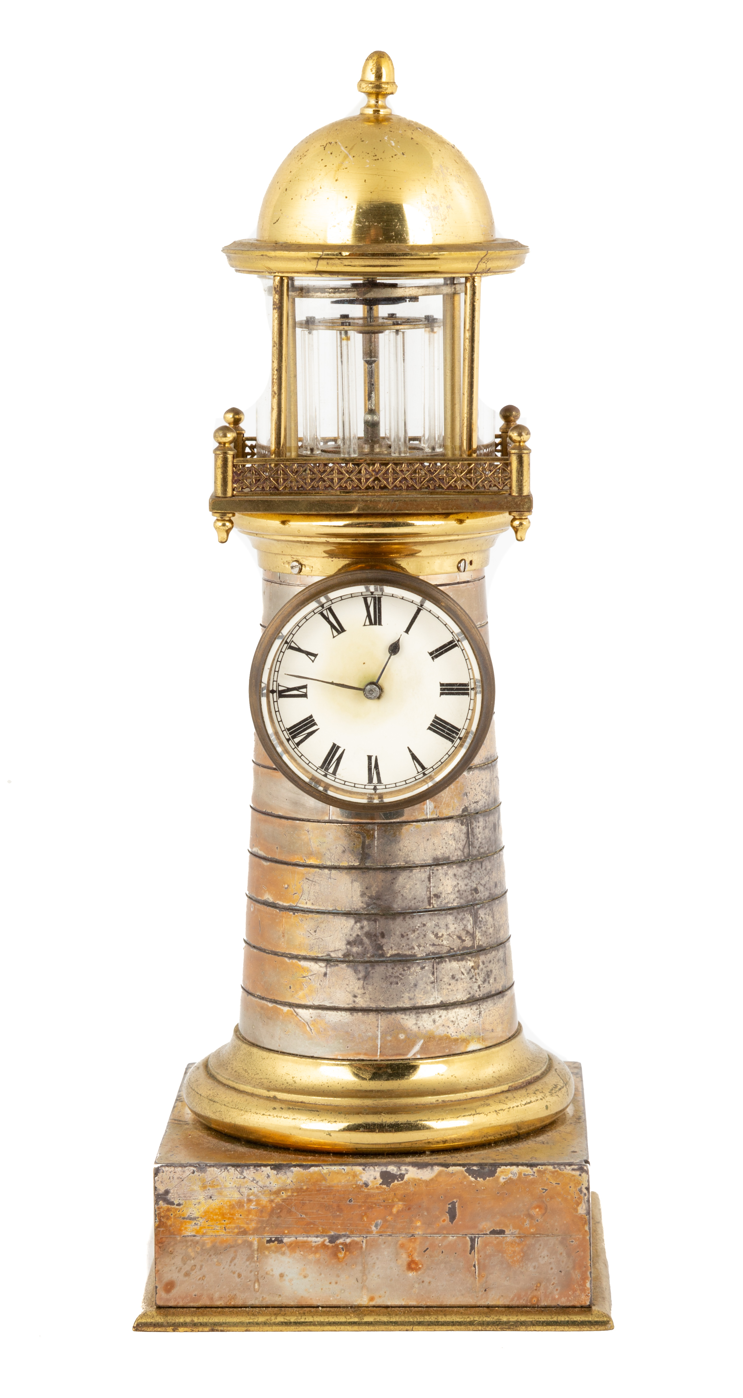 Appraisal: FRENCH INDUSTRIAL LIGHT HOUSE CLOCK th century Silver plate and