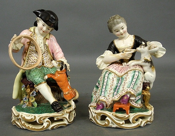 Appraisal: - Pair of th c Chelsea porcelain figures man with