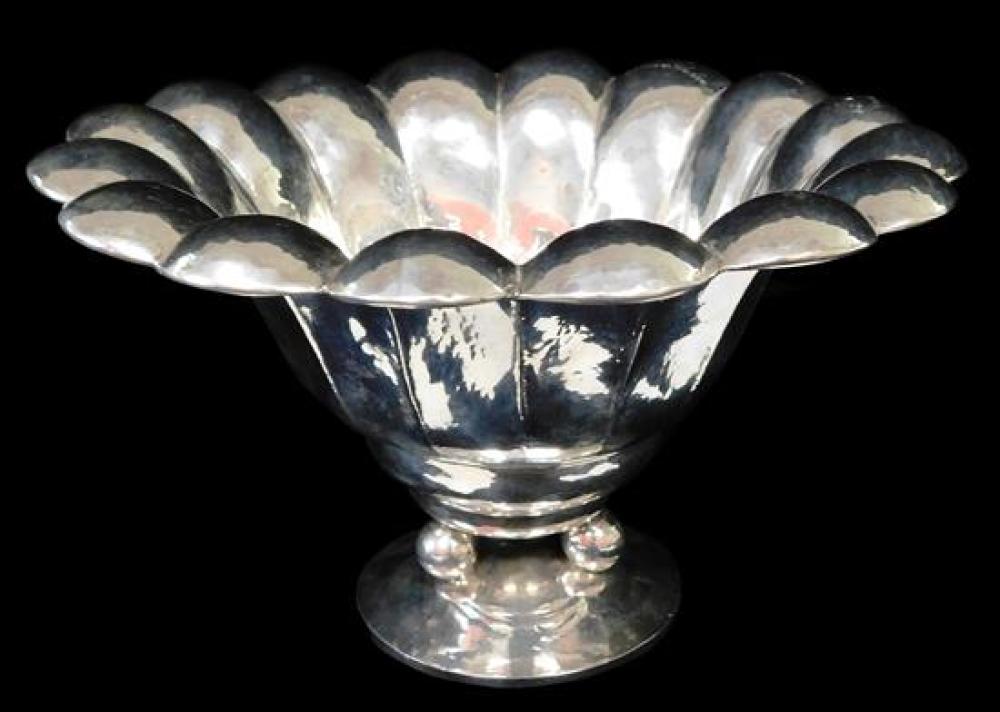 Appraisal: SILVER Hand hammered ' ' center bowl German scalloped rim