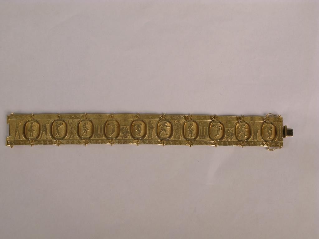 Appraisal: A gentleman's ct gold bracelet cast with figures from ancient