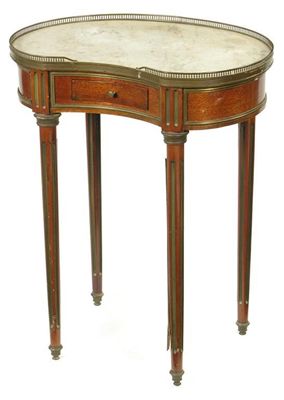 Appraisal: A French mahogany and brass mounted kidney shape table ambulant