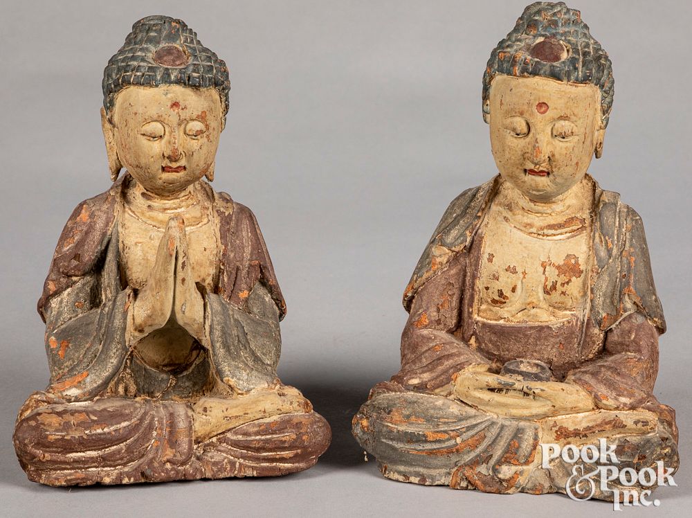 Appraisal: Chinese Qing style carved painted Buddha figure Two Chinese Qing