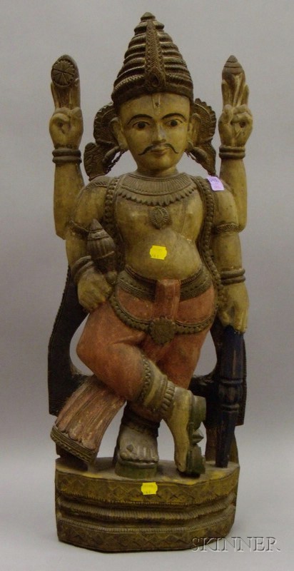 Appraisal: Carved and Painted Wood Figure of an Indian Deity ht