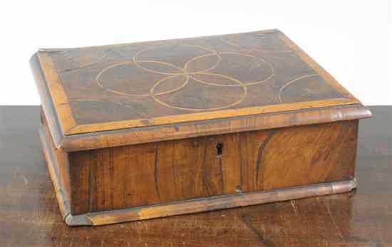 Appraisal: A late th century laburnum oyster veneered walnut lace box