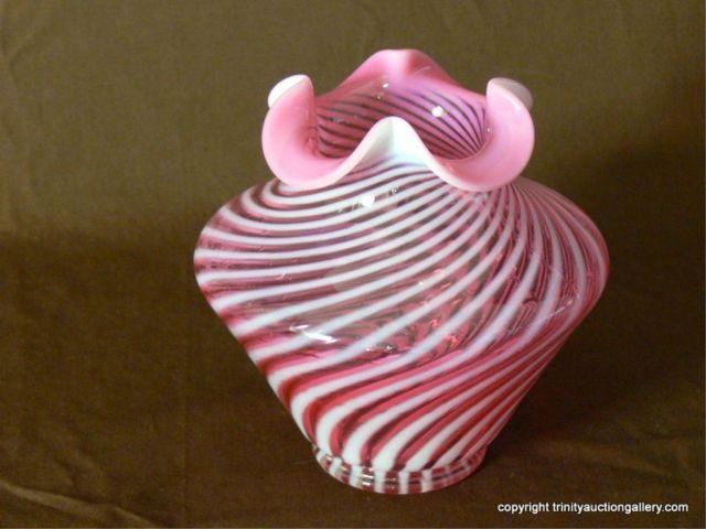 Appraisal: Fenton Art Glass Spiral Optic in Cranberry Opalescent Vase Vintage