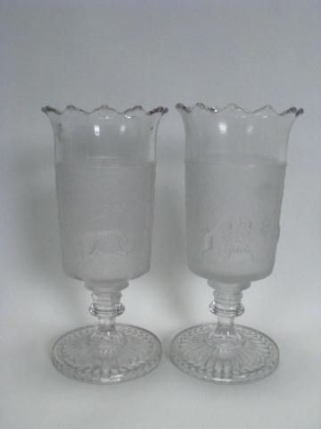 Appraisal: Westward Ho Pattern Glass - two '' pedestal celery vases