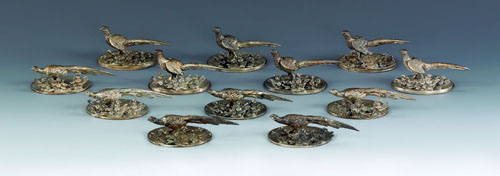 Appraisal: Set of twelve German silver game bird place card holders