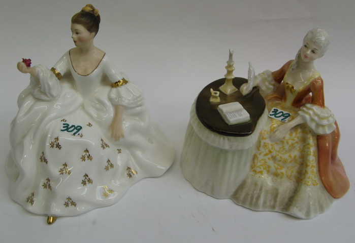 Appraisal: TWO ROYAL DOULTON GLAZED PORCELAIN FIGURES Meditation HN in H