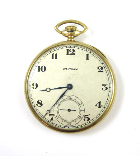 Appraisal: FOURTEEN KARAT GOLD OPEN FACE POCKET WATCH Waltham Watch Co