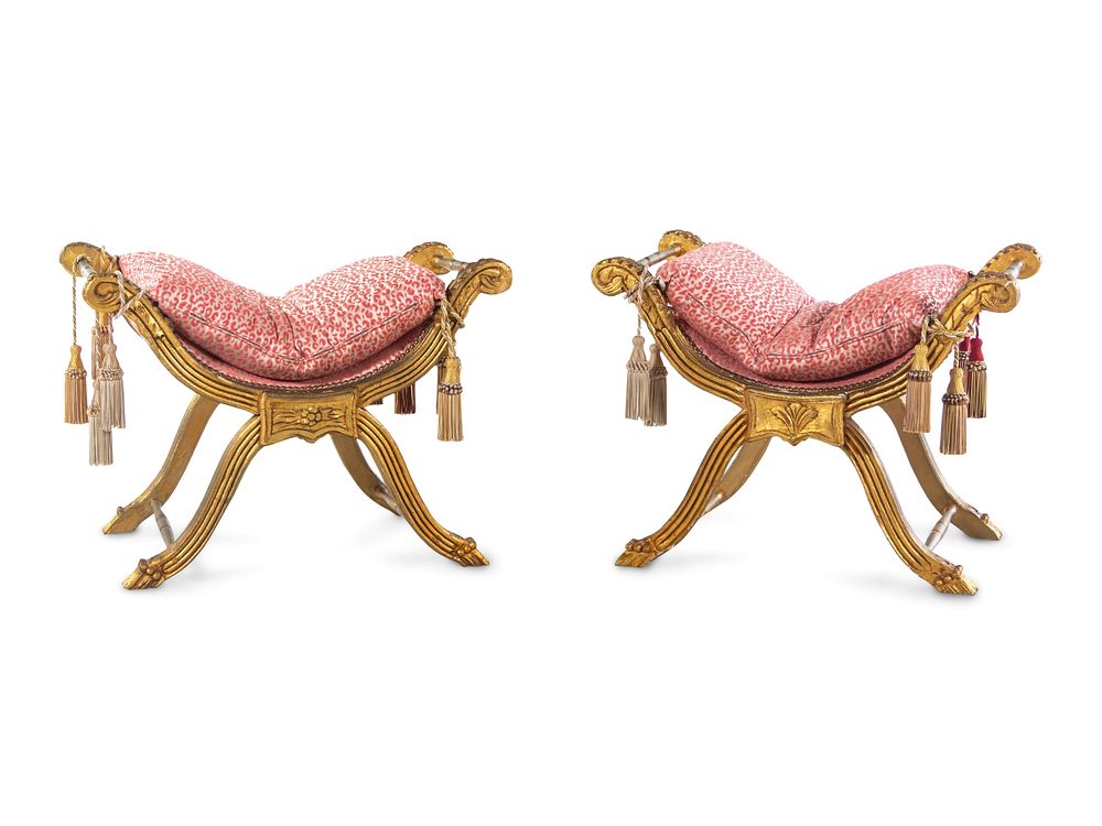 Appraisal: A Pair of Italian Giltwood Tabourets A Pair of Italian