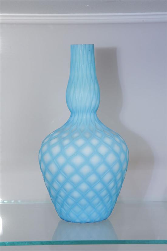 Appraisal: ART GLASS VASE Satin glass diamond quilted vase in blue