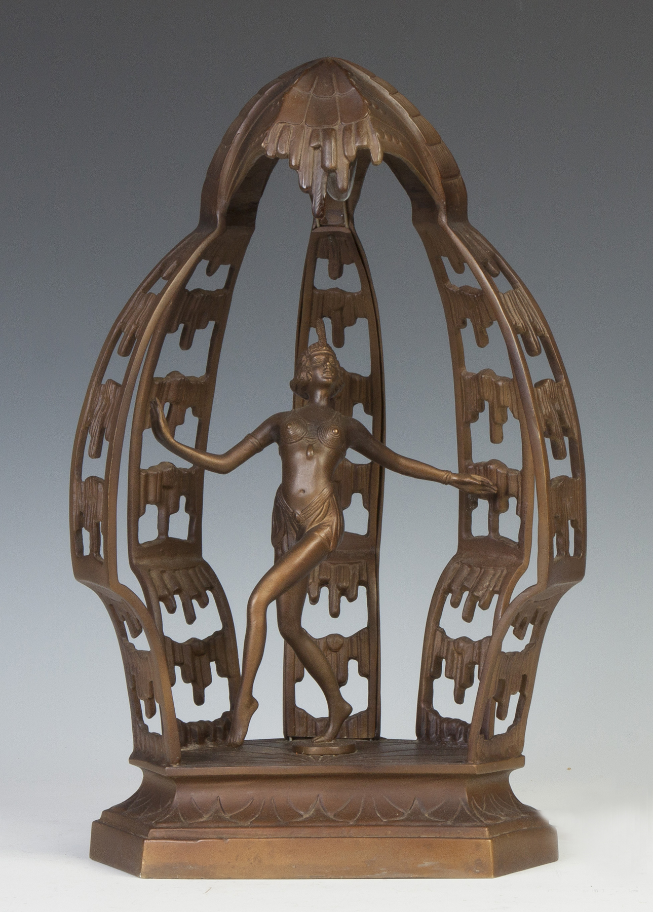 Appraisal: Art Deco Lamp with Burlesque Dancer Patinaed metal