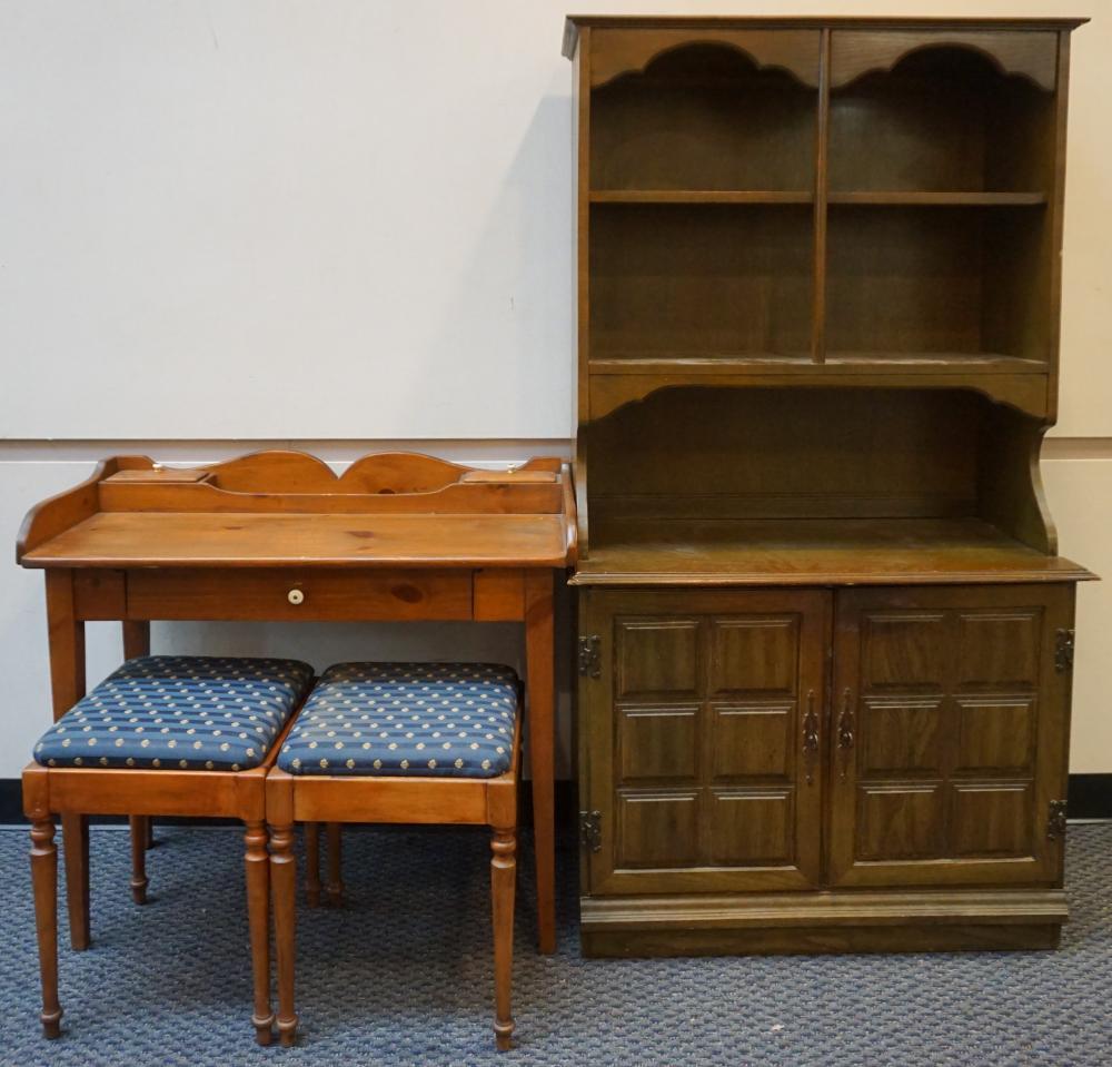 Appraisal: Early American Style Fruitwood Hutch Cabinet Pine Wash Stand and