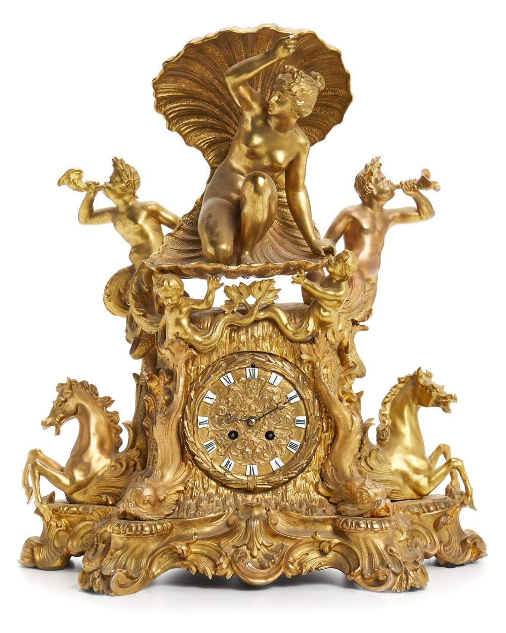 Appraisal: A French gilt-bronze figural mantel clock First-half th Century Mechanism