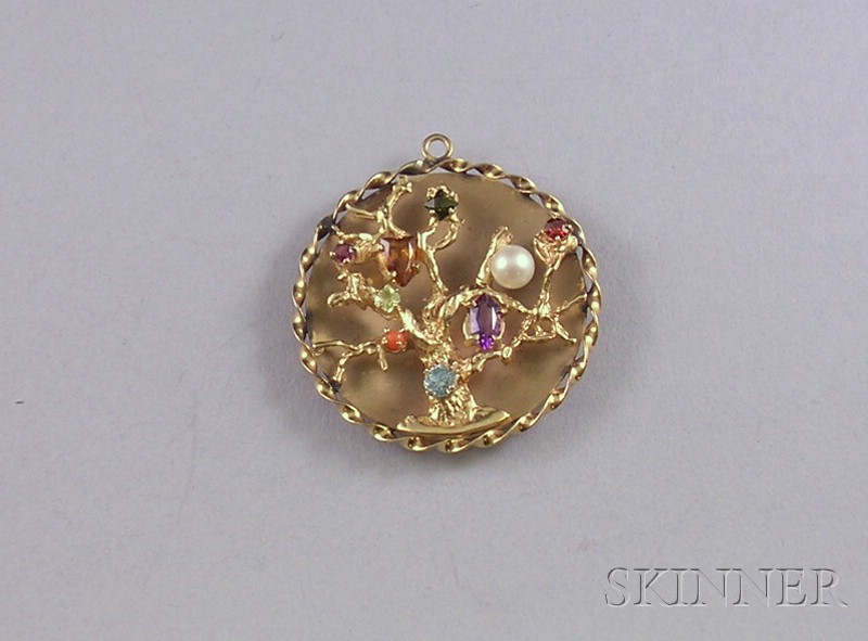 Appraisal: kt Gold Semi-precious Stone and Pearl Tree Pendant marked WB