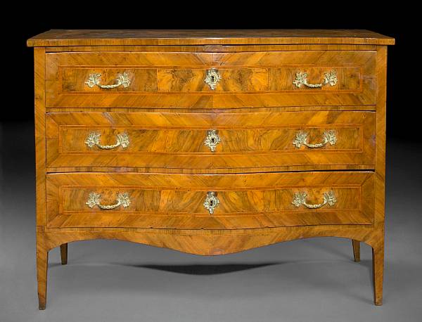 Appraisal: An Italian Rococo inlaid walnut chest of drawers second half